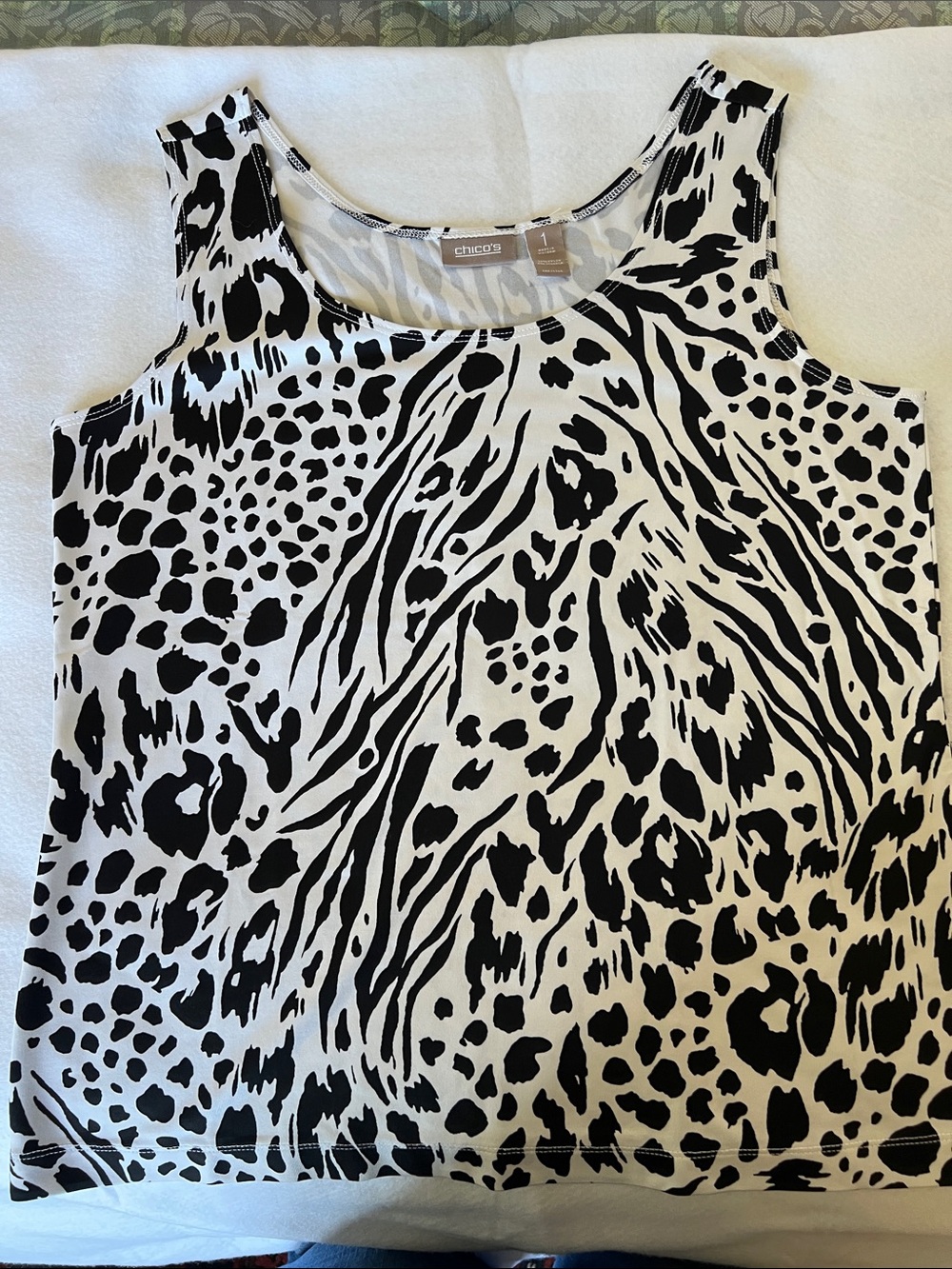 Chico's Black and White Animal-Print Scoop Neck Tank